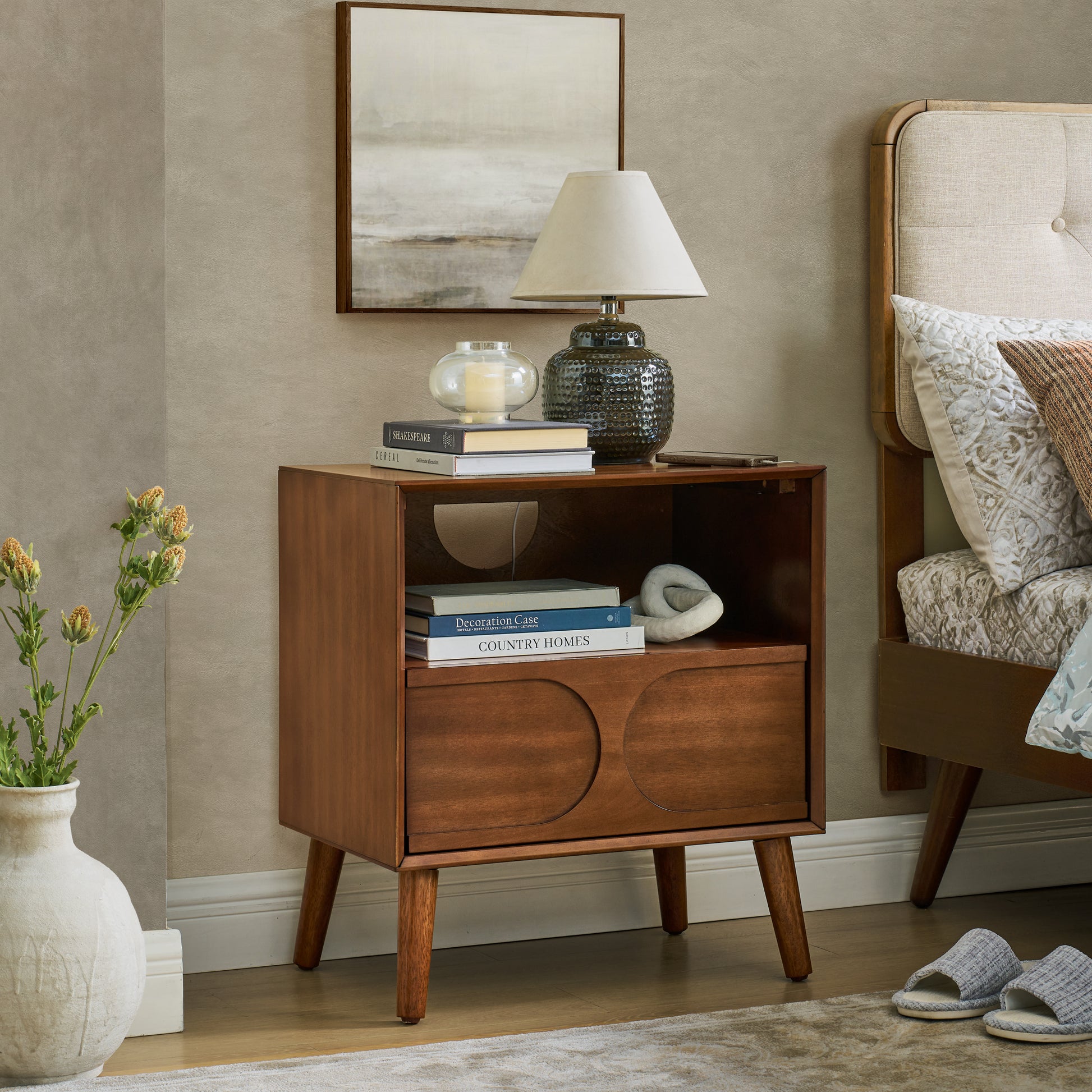GOMYHOME walnut brown nightstand for modern home storage