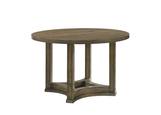GOMYHOME 47" Round Wood Dining Table, Modern Farmhouse Pedestal Kitchen Table, Weathered Oak