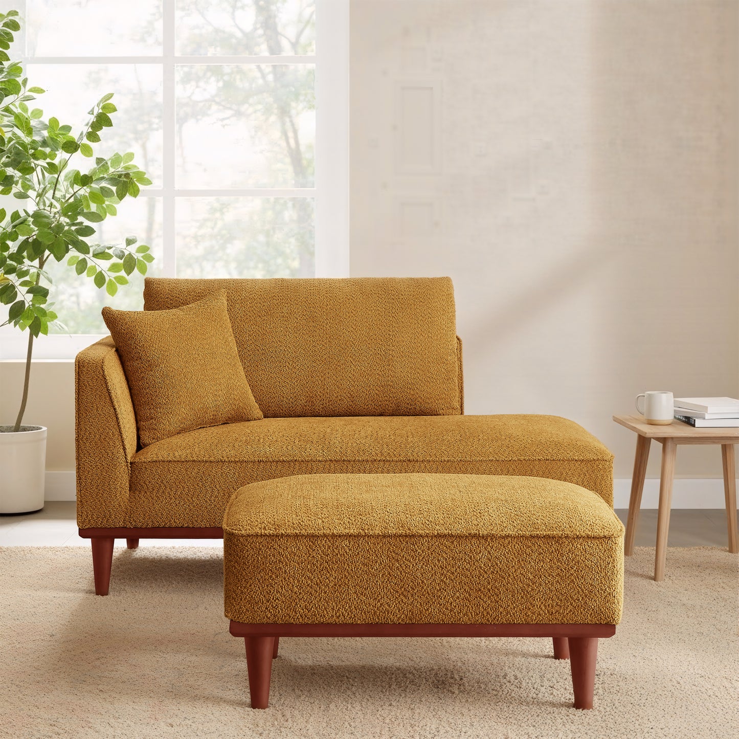 GOMYHOME Upholstered Chaise Lounge and Stool for Living Room Bedroom, 72.8"W x 30.7"D x 31.1"H
