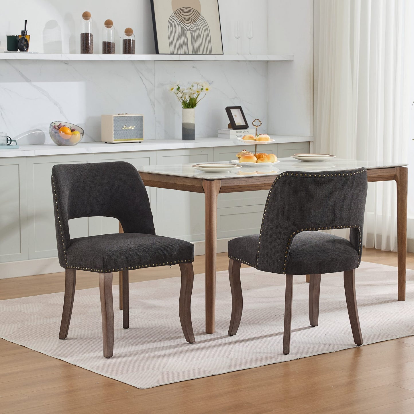 GOMYHOME black upholstered fabric dining chair set of 2 for modern home seating