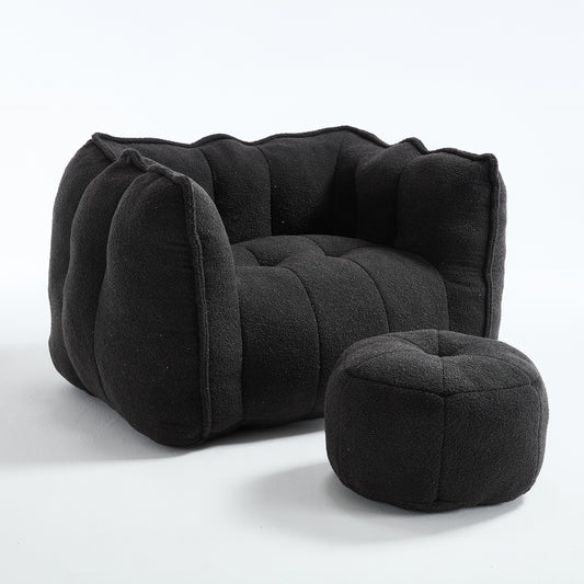 GOMYHOME Chenille Bean Bag Chair with Footstool for Reading & Gaming