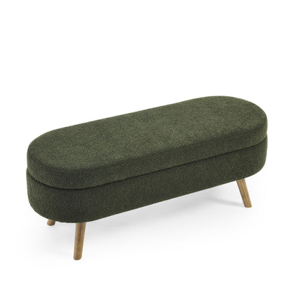 GOMYHOME Green Oval Storage Bench with Rubber Wood Legs, 43.5 Inch
