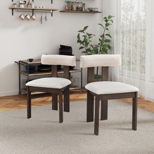 Set of 2 Wooden Dining Chairs, Boucle Upholstered Mid-Century Kitchen Side Chairs