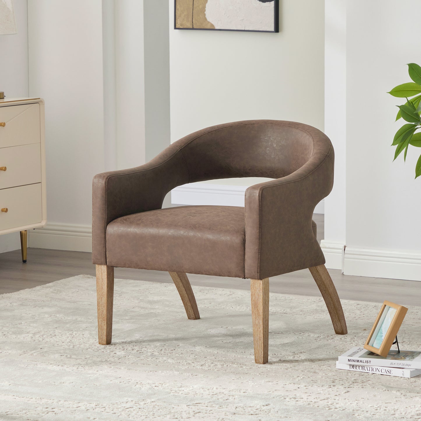 GOMYHOME coffee coffee pu open back accent armchair for living room bedroom and apartment