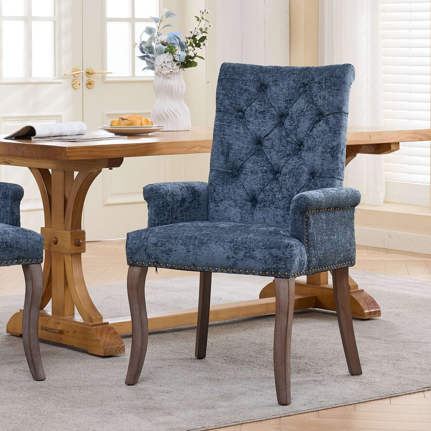 GOMYHOME Blue Chenille Accent Dining Chair, Single Chair