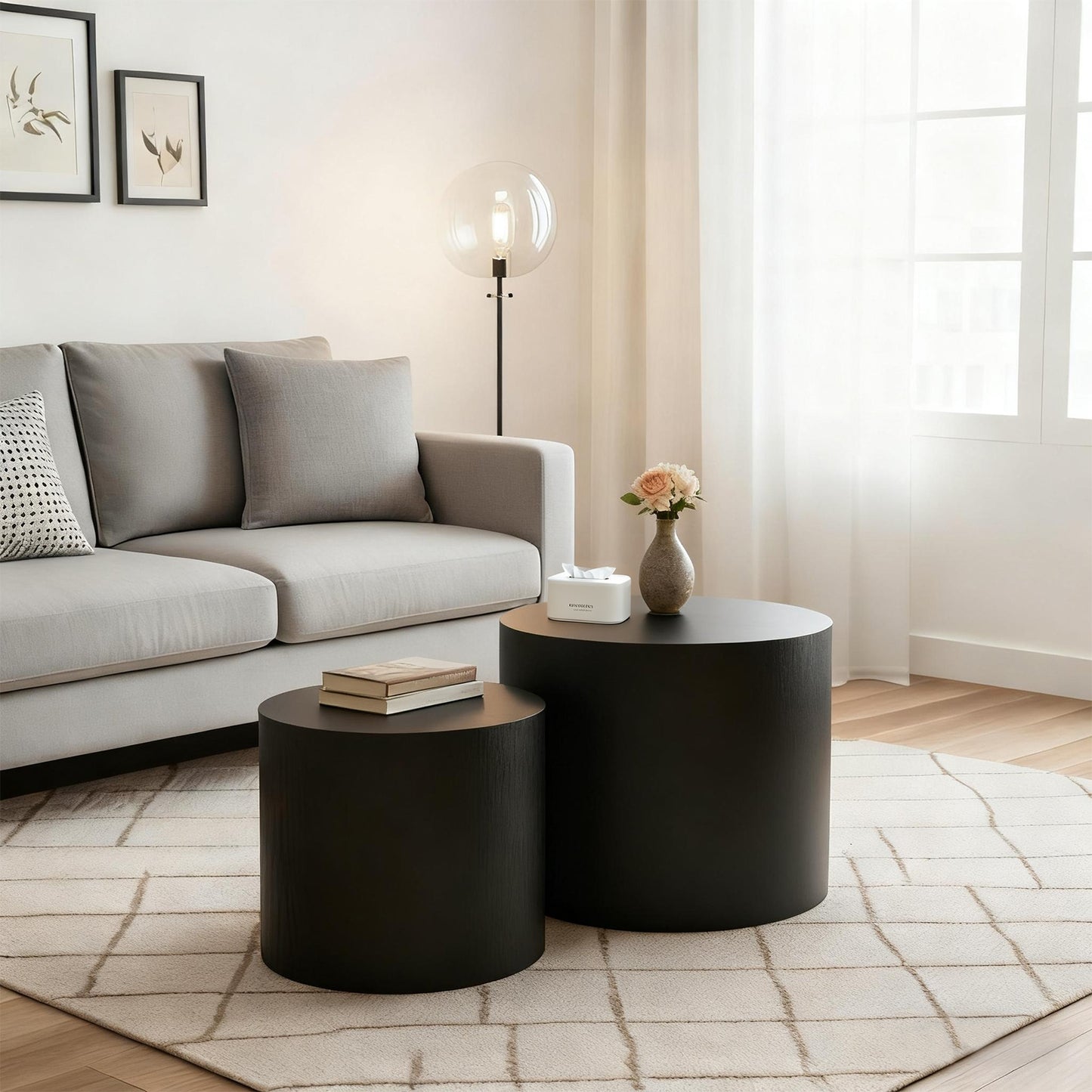 GOMYHOME Black Set Of 2 Modern Coffee Table for Living Room Storage
