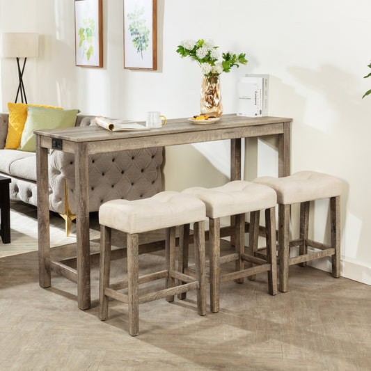 GOMYHOME brown brown 4-piece bar table set with power outlet for dining room and kitchen