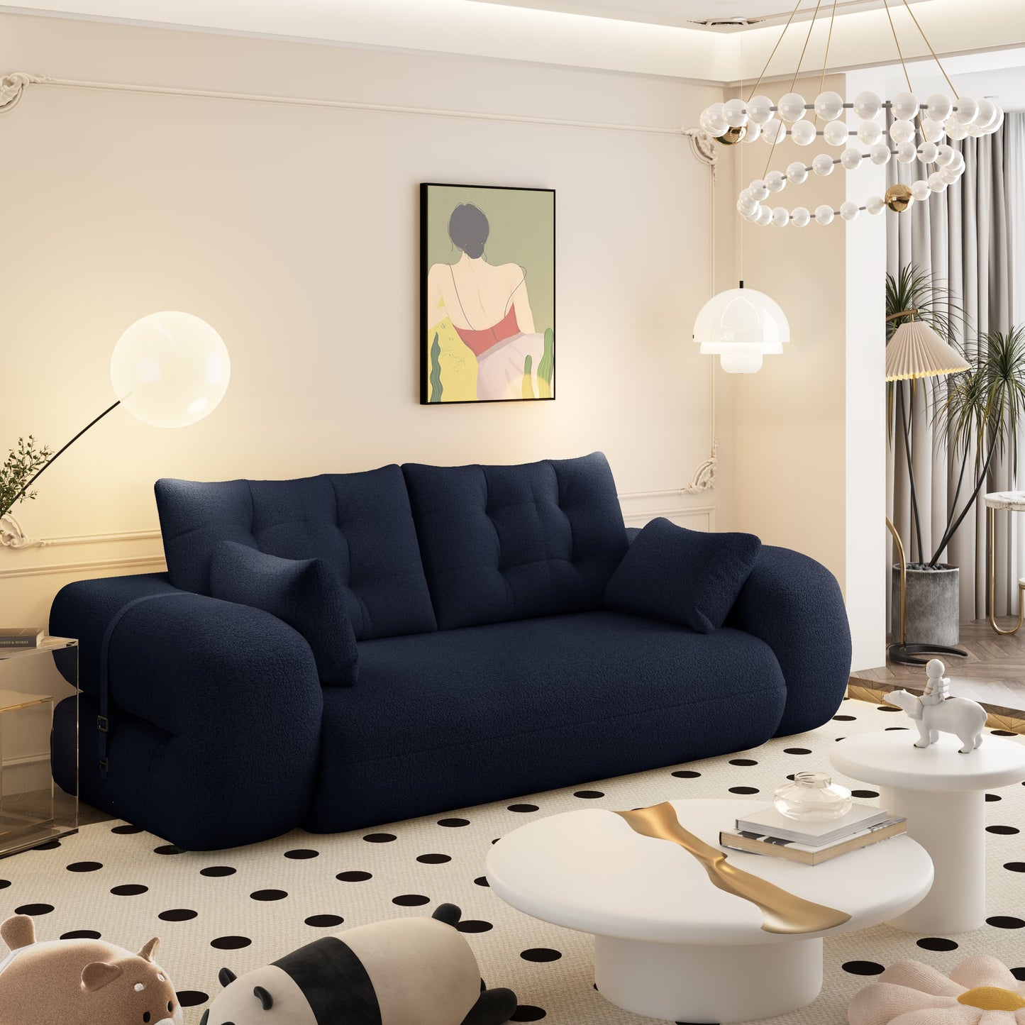 GOMYHOME dark blue 3-in-1 teddy foldable sofa bed main product image