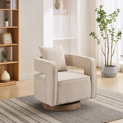 GOMYHOME 29" Swivel Accent Chair, Linen Blend Upholstered Lounge Chair with Wood Base, Beige