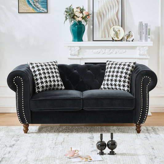 GOMYHOME Black 67" Chesterfield Velvet Loveseat Black for modern living room