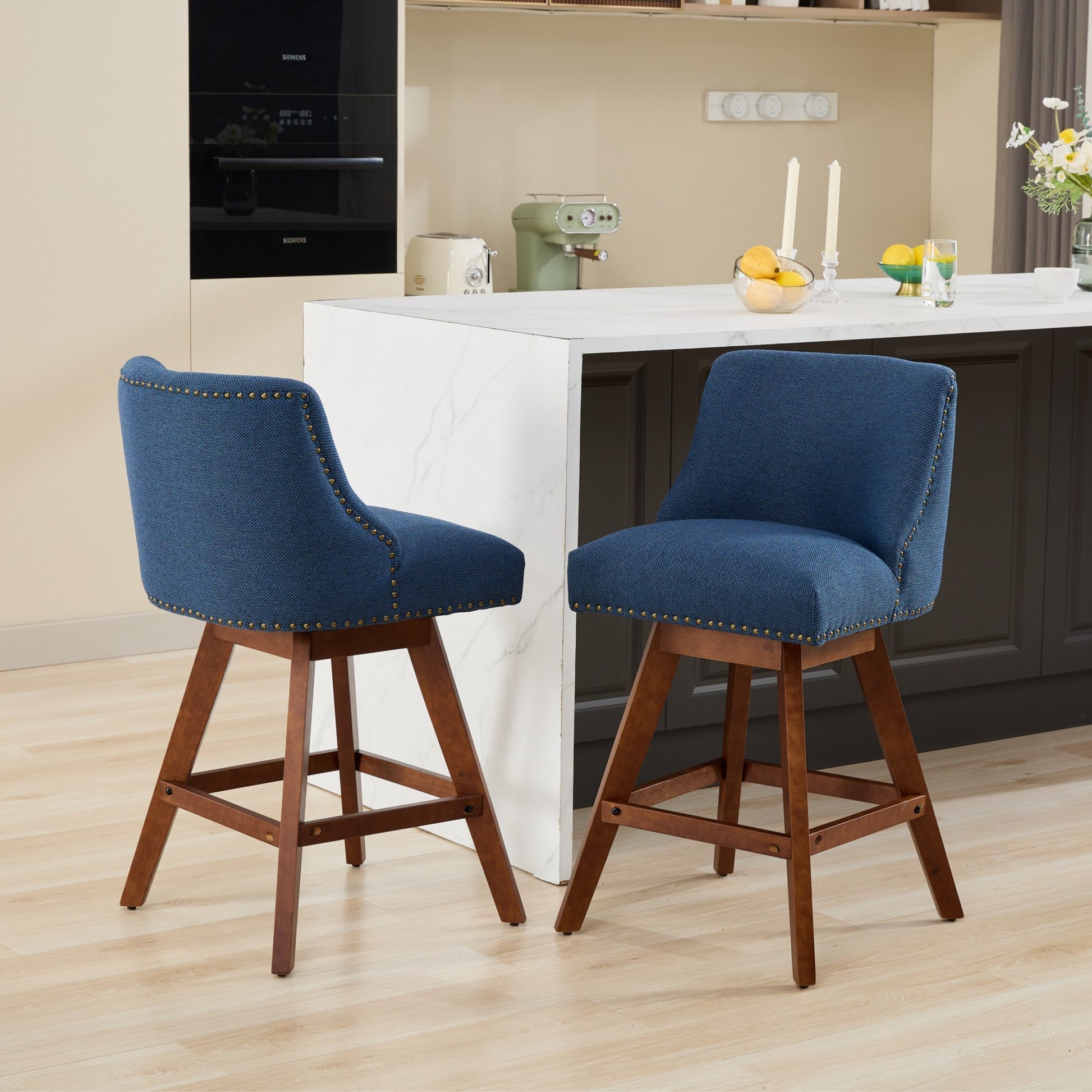 GOMYHOME blue upholstered fabric counter stool set of 2 for modern home seating