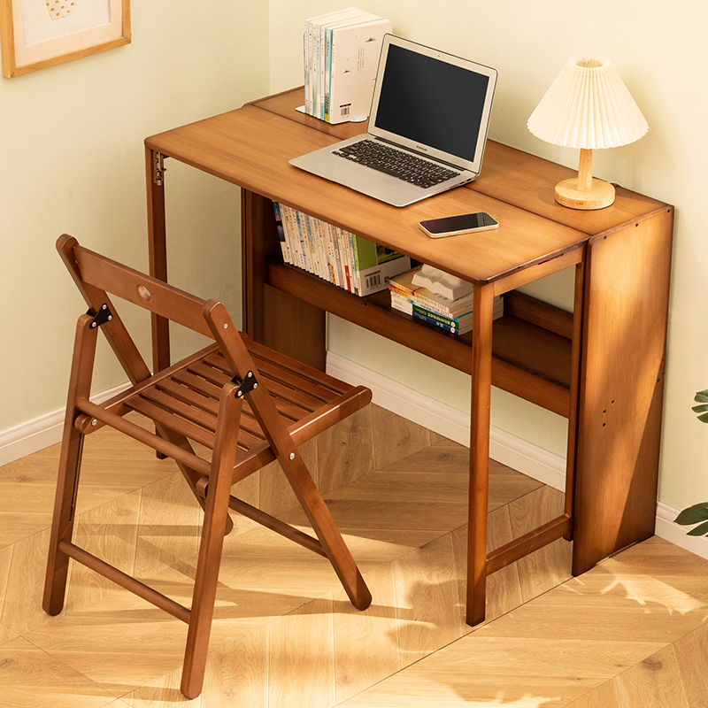 GOMYHOME Bamboo Folding Desk,Space-Saving Computer Desk for Small Spaces, Foldable Study