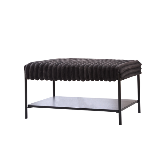 GOMYHOME 30.7-Inch Charcoal Faux Fur Ottoman Coffee Table with Storage Shelf