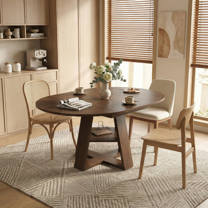 GOMYHOME Extendable Round Dining Table for 4-8, Wood Table with Storage Shelf, Walnut