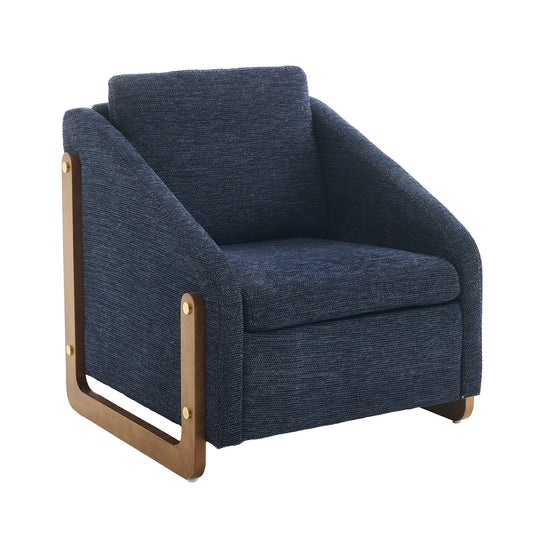 GOMYHOME Modern Chenille Upholstered Armchair with Wooden Side Frame in Blue, Leisure Accent Chair for Living Room and Bedroom