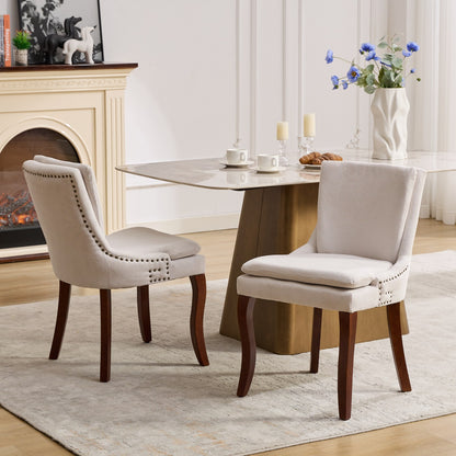 2-Piece Modern Dining Chairs Set, Curved Chenille Upholstered Seats & Solid Wood Legs