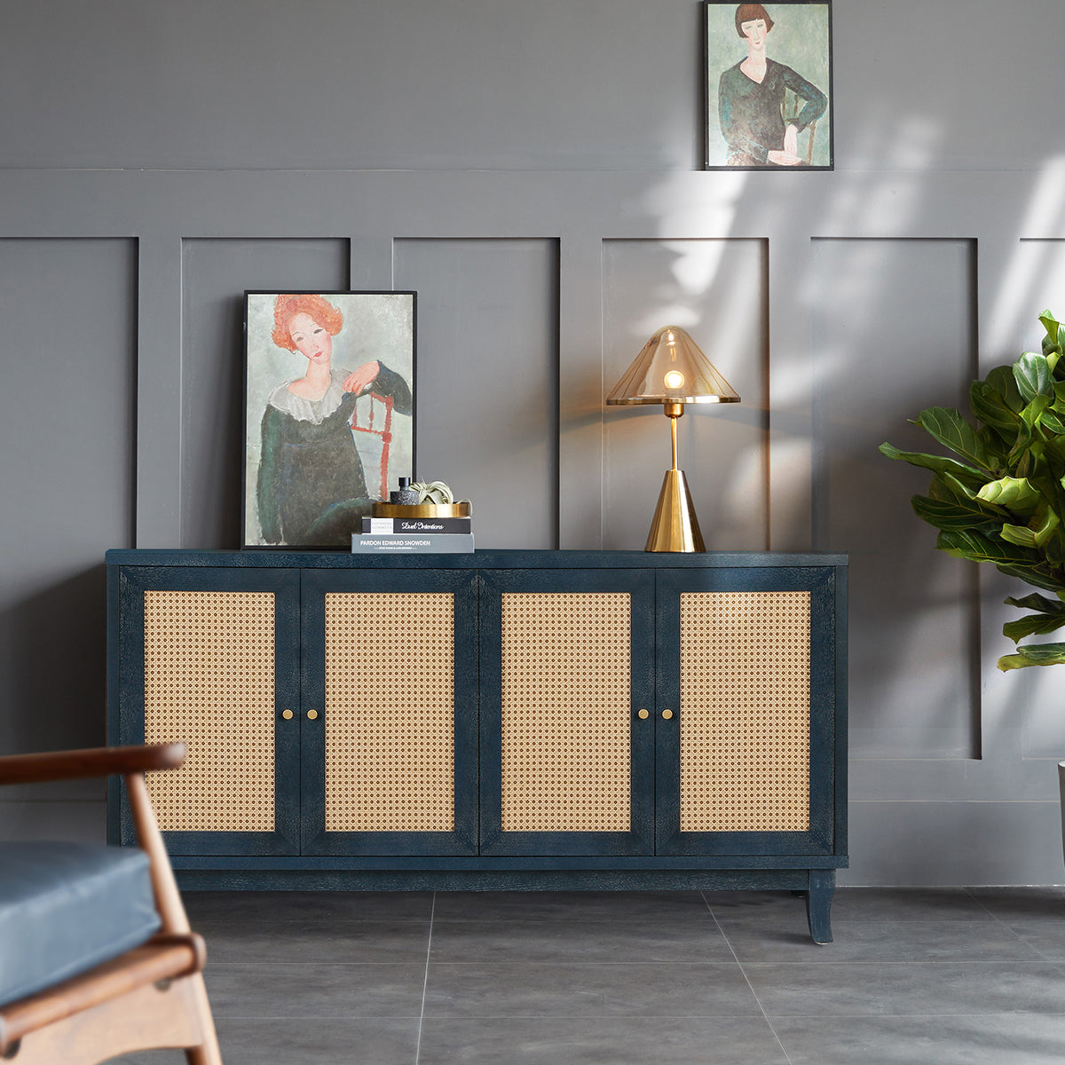 GOMYHOME 59.8-Inch Antique Navy Blue Farmhouse Console Table in Antique Navy Blue finish for entryway