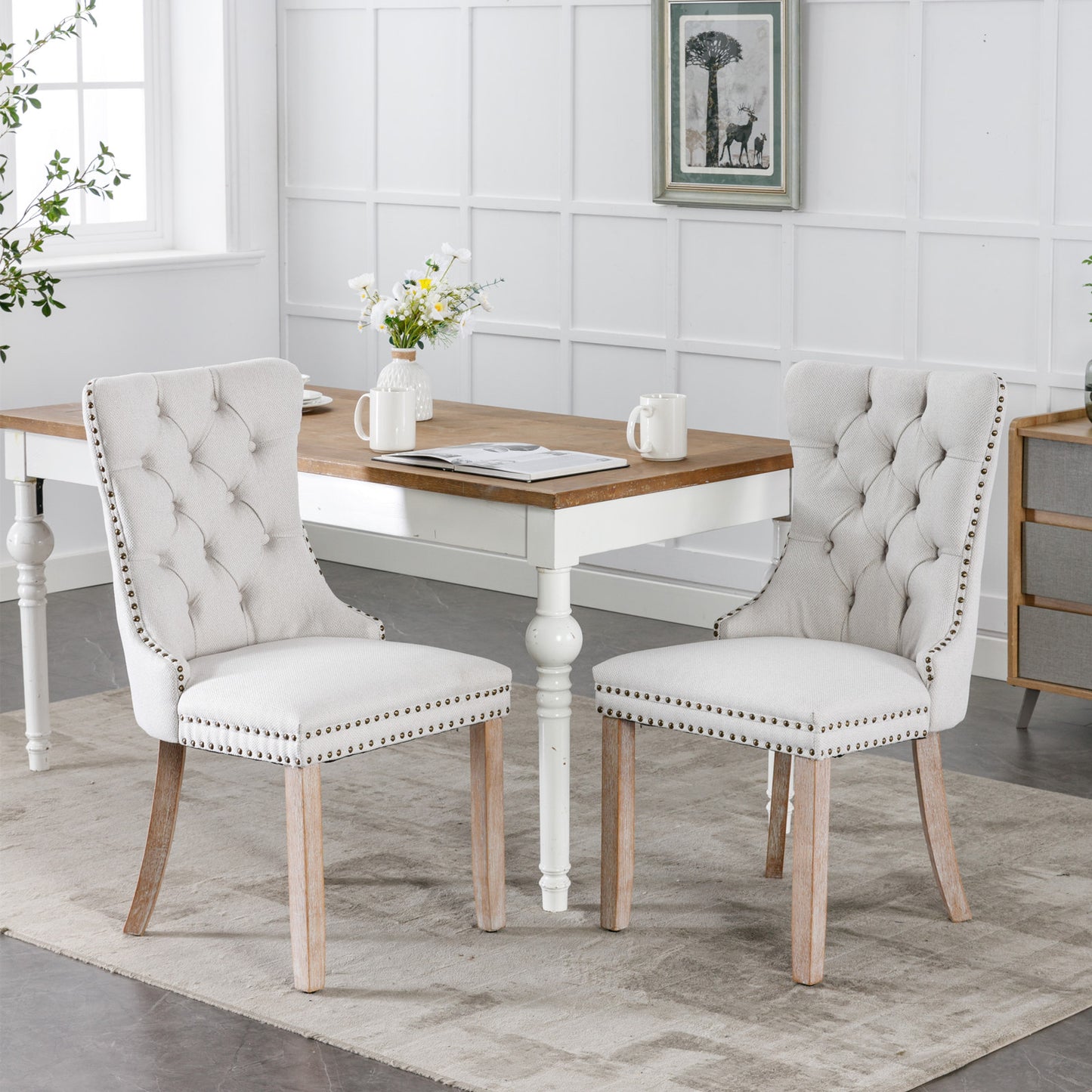 GOMYHOME beige linen dining chair single for modern home seating
