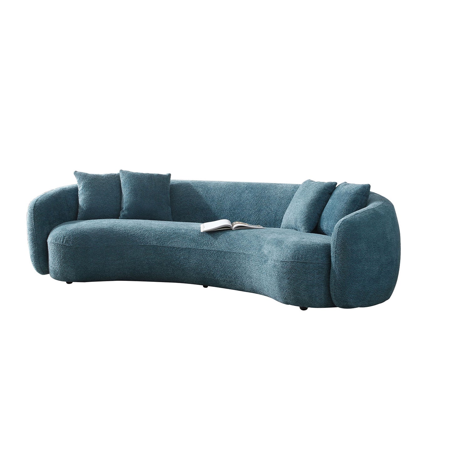 GOMYHOME Blue Bouclé Curved Sofa with Throw Pillows in Blue for living room