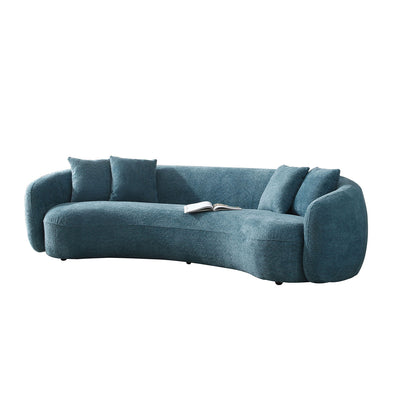 GOMYHOME Blue Bouclé Curved Sofa with Throw Pillows in Blue for living room