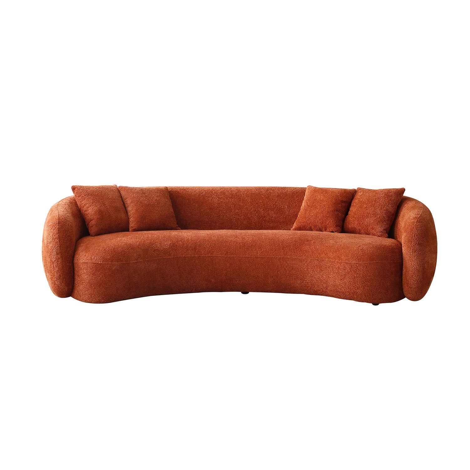 GOMYHOME Orange Bouclé Curved Sofa, 5-Seat with Throw Pillows in Orange for living room