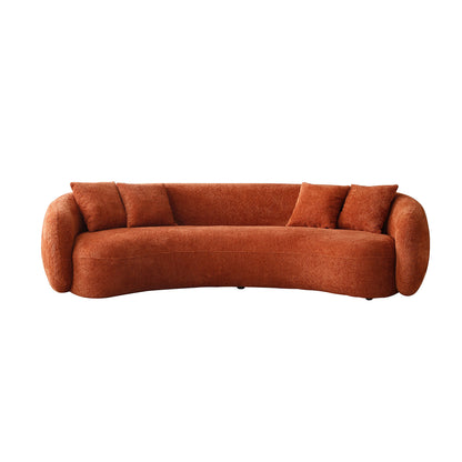 GOMYHOME Orange Bouclé Curved Sofa, 5-Seat with Throw Pillows in Orange for living room