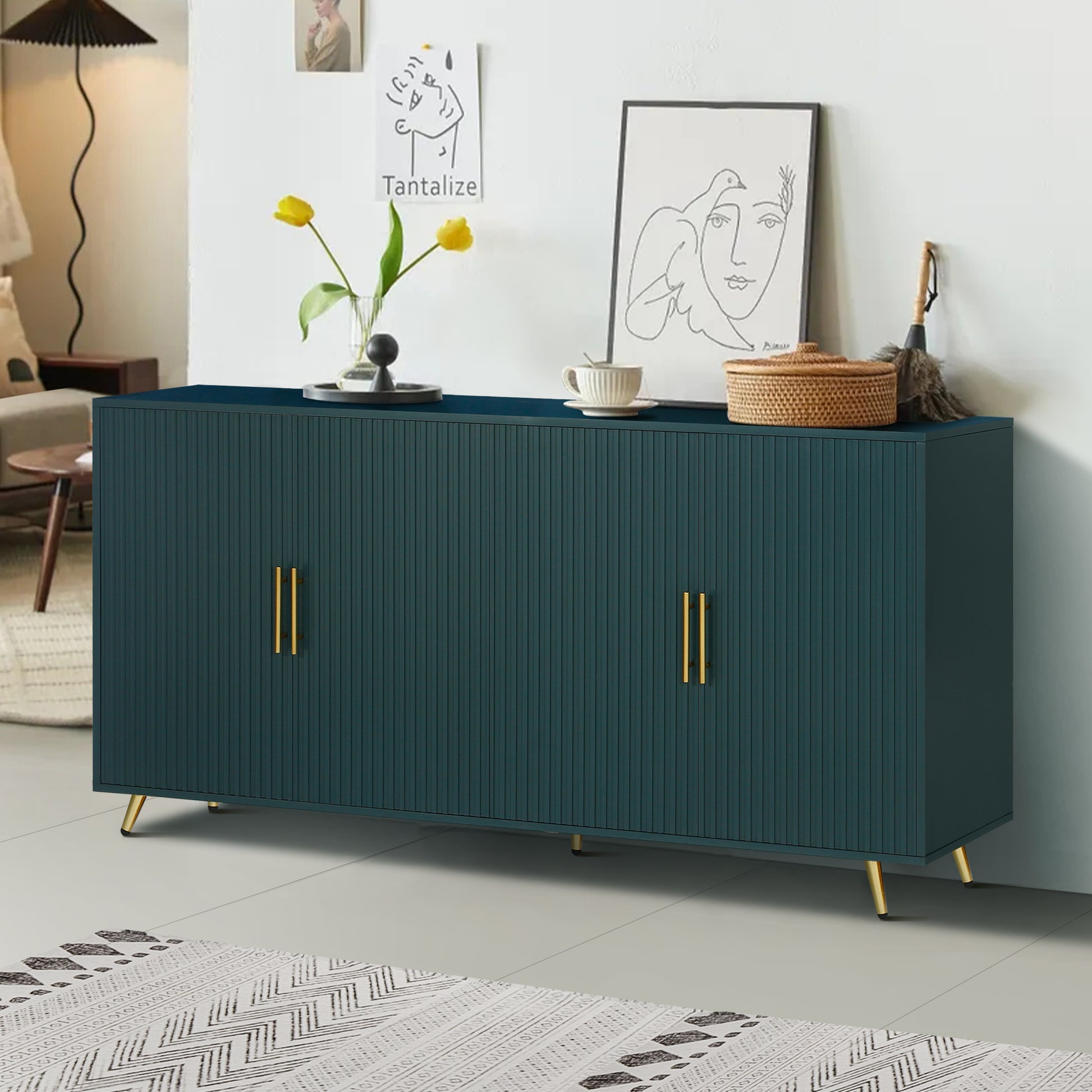 GOMYHOME Navy Blue TV Stand with Adjustable Shelves in Navy Blue finish for living room