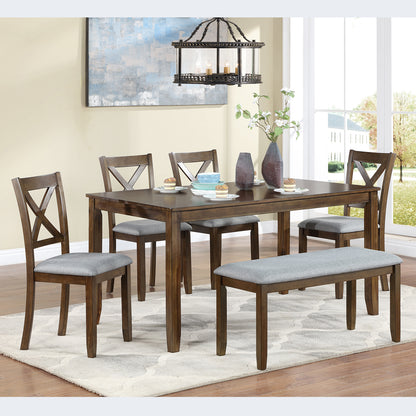 GOMYHOME walnut walnut 6-piece dining table set with bench for dining room and kitchen