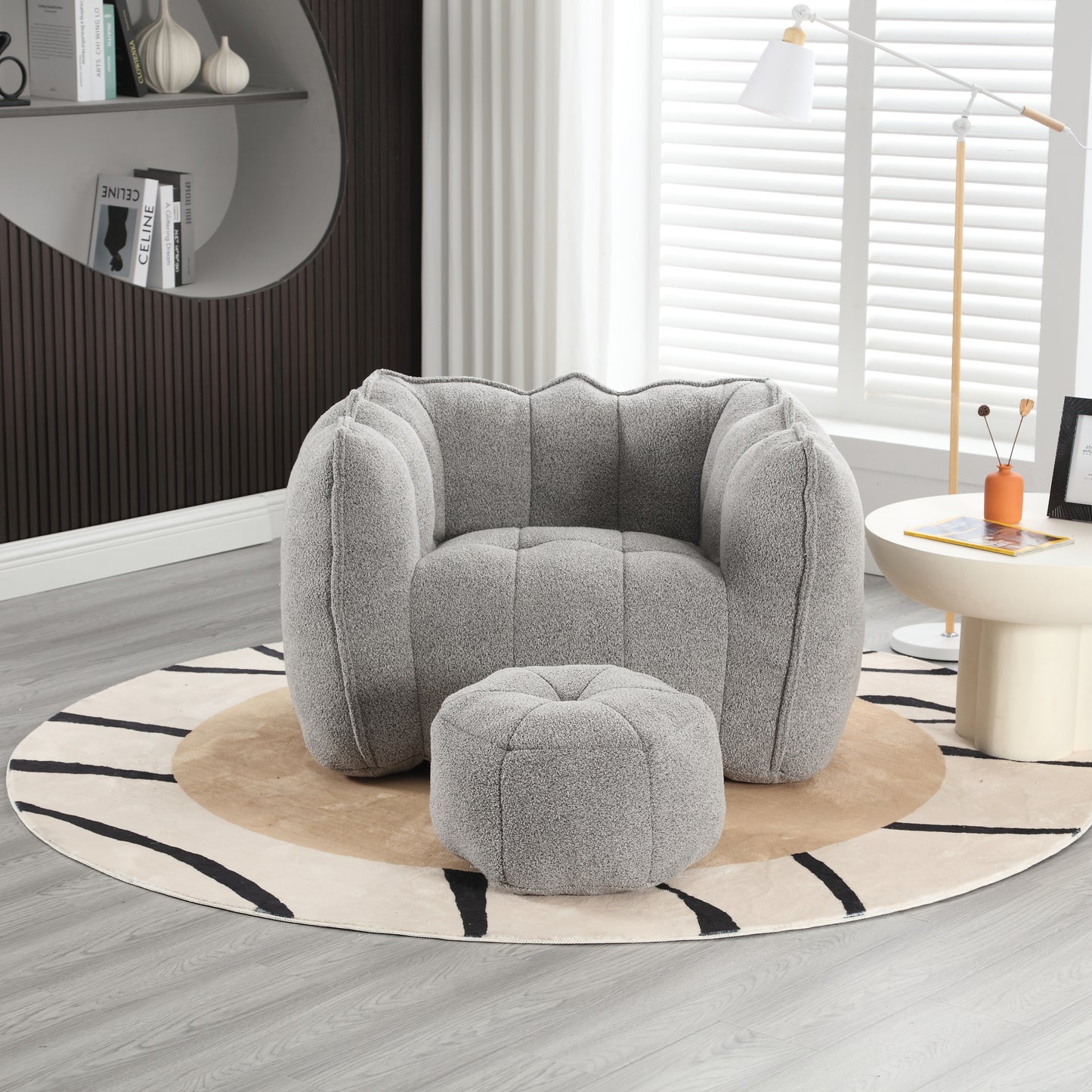 GOMYHOME grey chenille bean bag chair with foam core for modern living room lounging