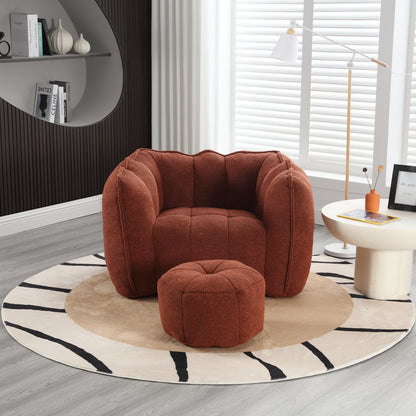 GOMYHOME red & brown chenille bean bag chair with foam core for modern living room lounging