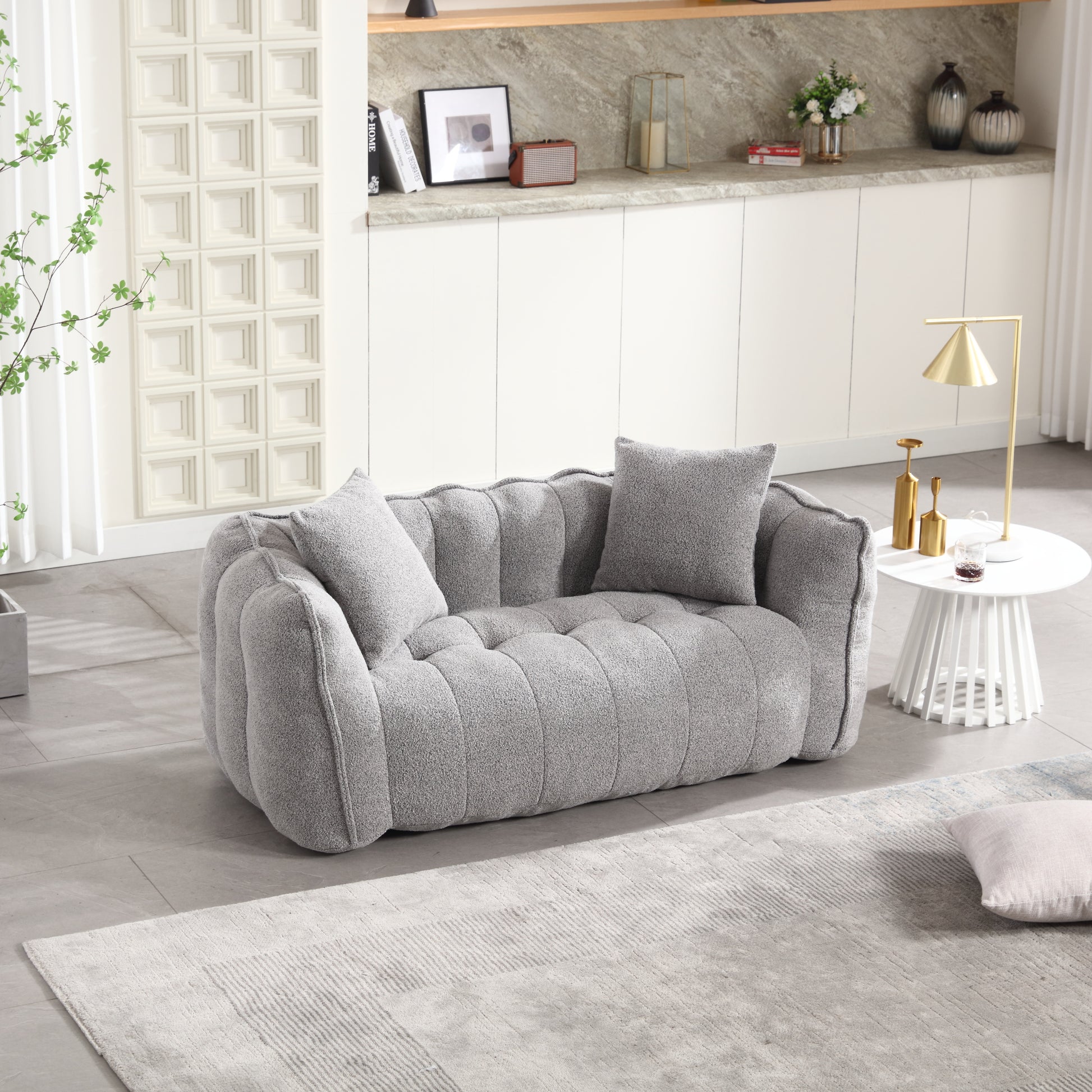 GOMYHOME grey chenille bean bag chair with foam core for modern living room lounging