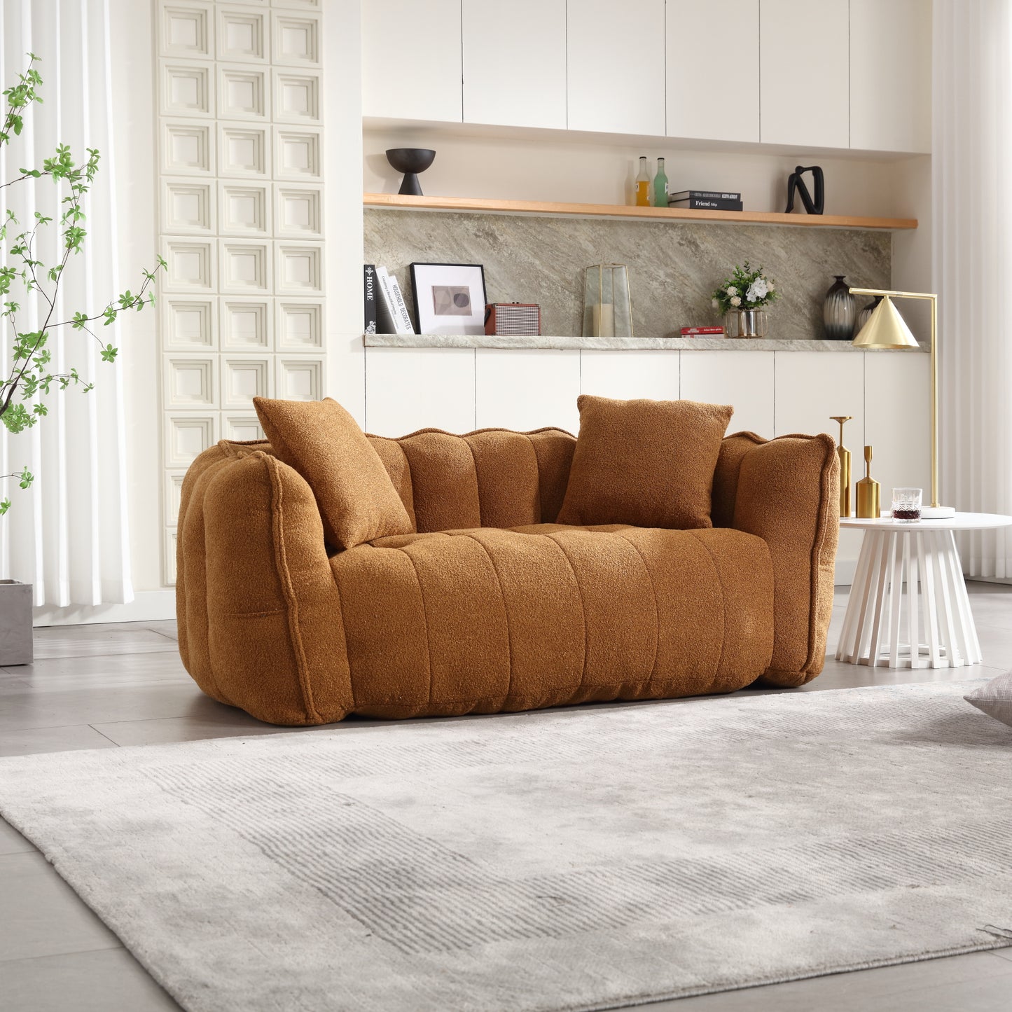 GOMYHOME yellow chenille bean bag chair with foam core for modern living room lounging