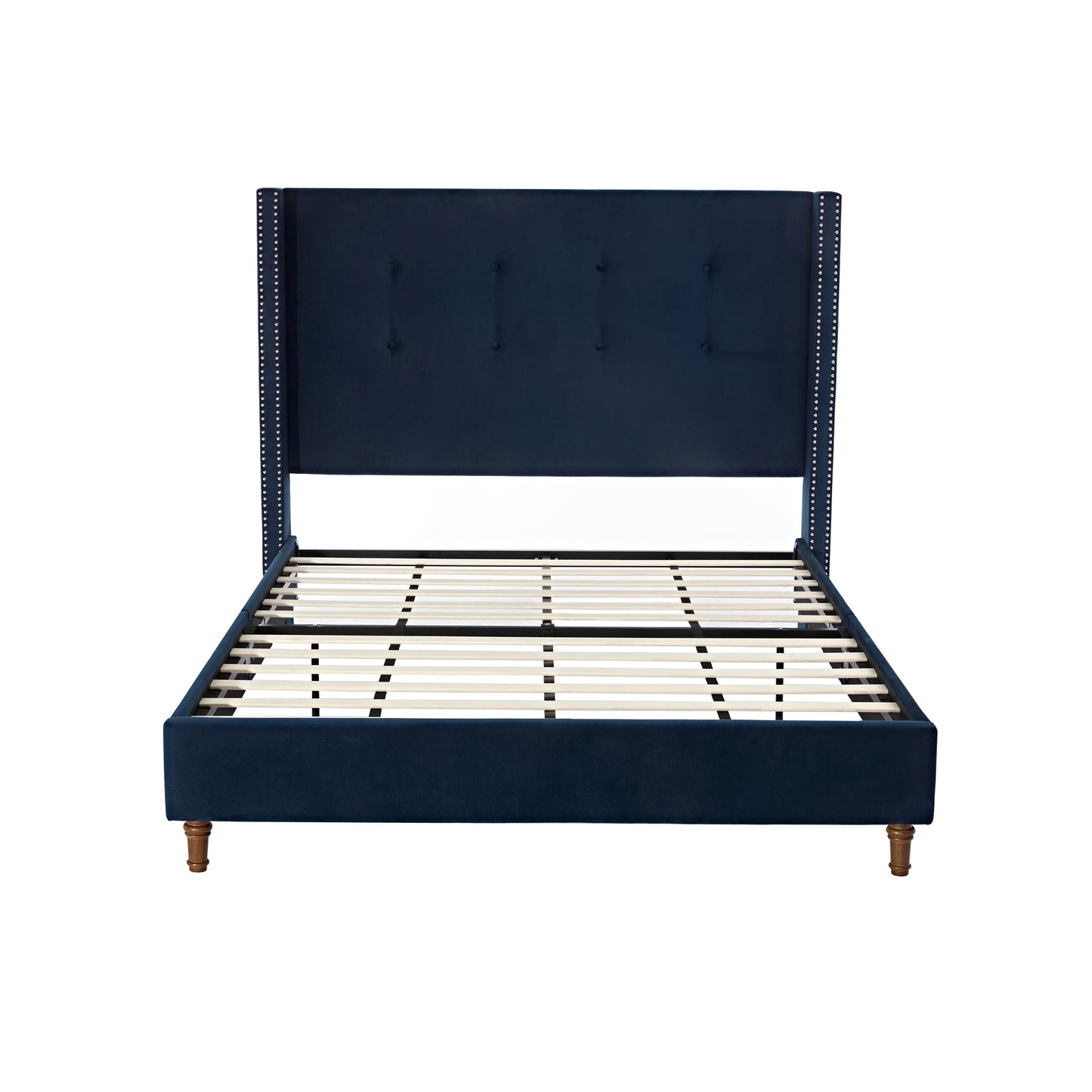 GOMYHOME  Upholstered Queen Bed, Blue Velvet with 54" Tufted Headboard