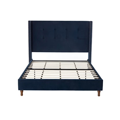 GOMYHOME  Upholstered Queen Bed, Blue Velvet with 54" Tufted Headboard