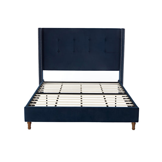 GOMYHOME  Upholstered Queen Bed, Blue Velvet with 54" Tufted Headboard