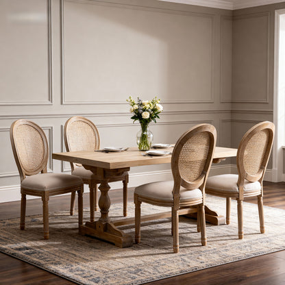 GOMYHOME French Country Brushed Wood Dining Chairs Set of 2, Beige Linen