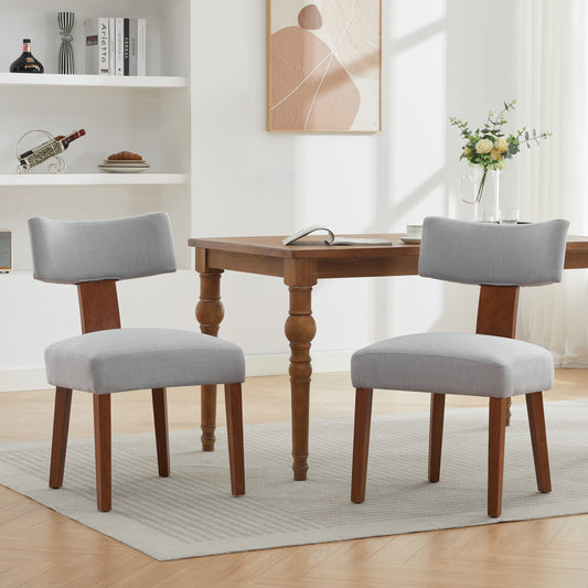 GOMYHOME Set of 2 Modern Gray Linen Armless Dining Chairs with Curved Back and Wooden Legs