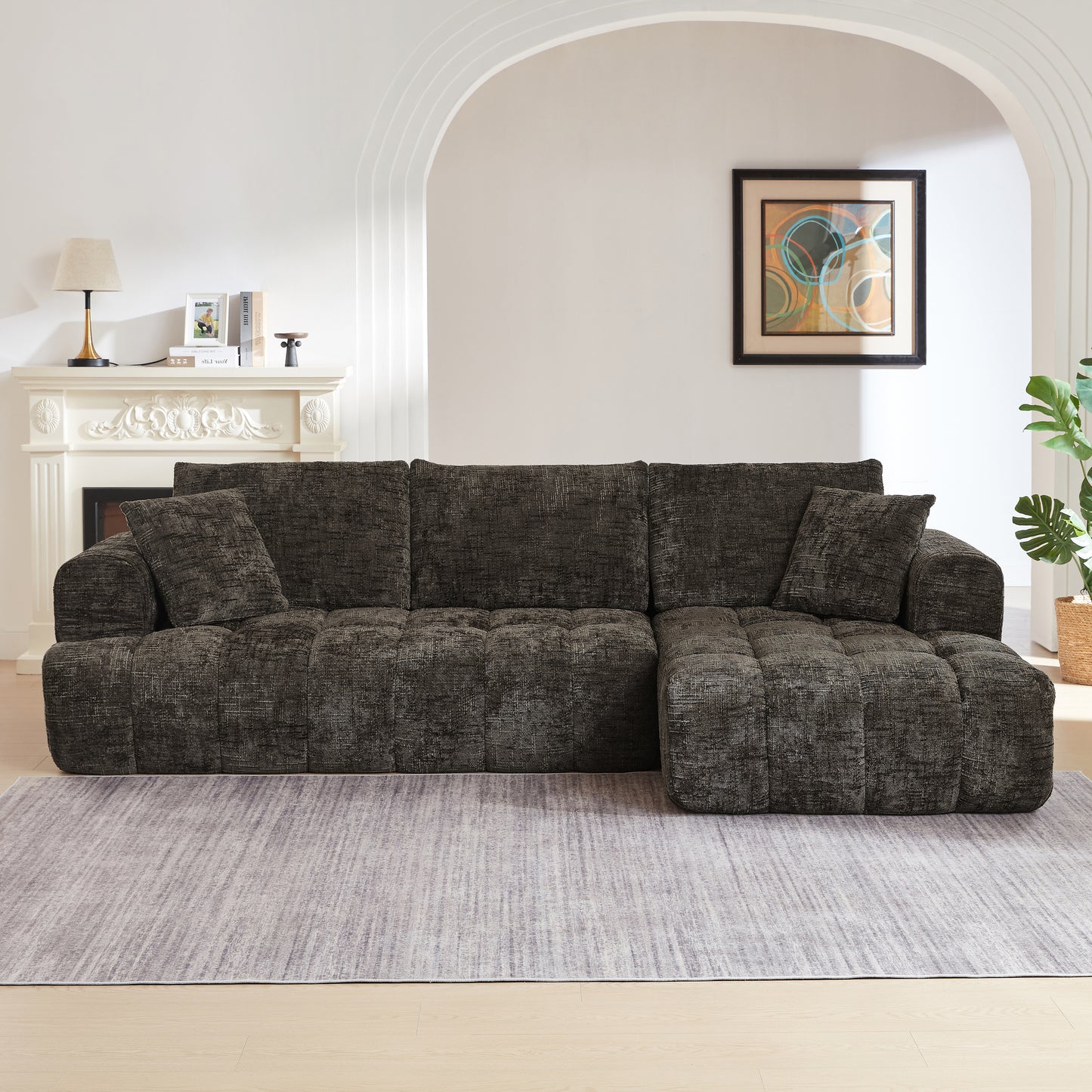 GOMYHOME Chenille L-Shape Luxury Sectional Oversized Sofa,Mnimalist Design,Comfy Sleeper Couch for Living Room,Apartment&Reception Spaces,No Assembly Required