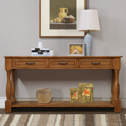 GOMYHOME Pine 63.38" Console Table for living room Brown for living room