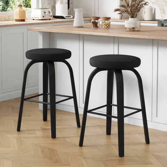 GOMYHOME Swivel Bar Stools Set of 2, 30in Backless Bar Chairs, Upholstered Seat, Black
