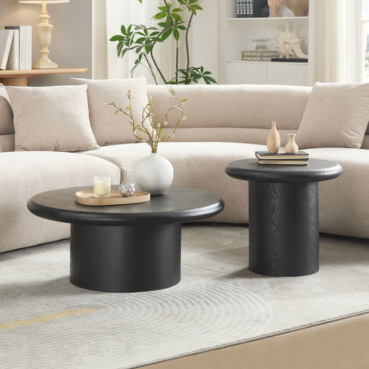 GOMYHOME Black 2-Piece Set Modern Coffee Table for Living Room Storage