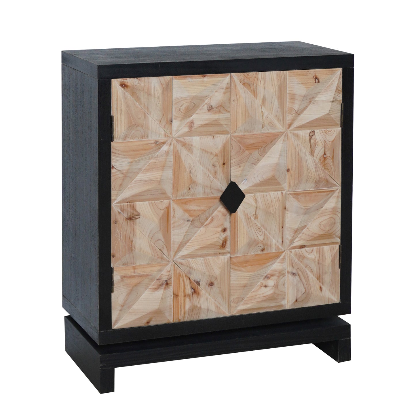GOMYHOME 30' 2-Door Wood Accent Cabinet with Geometric Pyramid Design, Black Frame Engineered Wood Storage Cabinet with Diamond Handle, 26.8' x 11.8' x 31.3'
