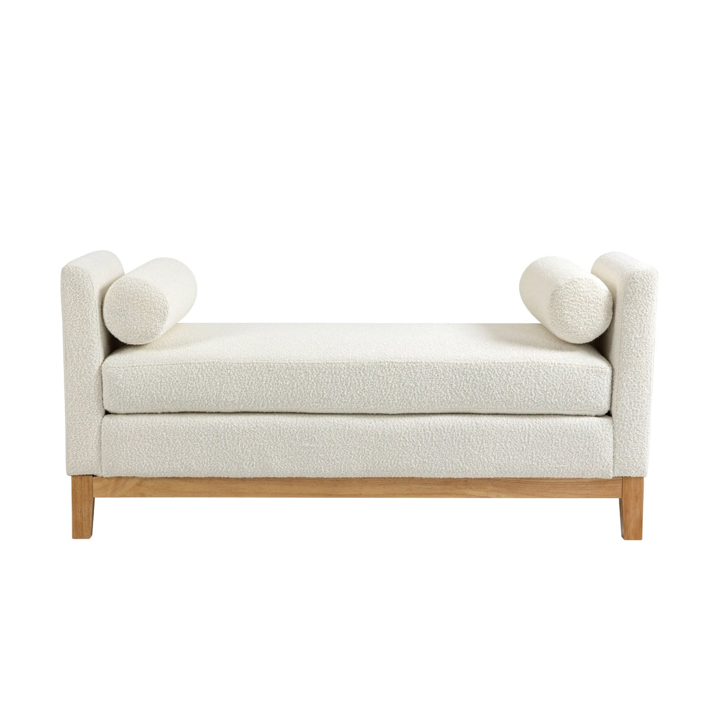 GOMYHOME 54.3-Inch Ivory Bouclé End of Bed Bench with Wood Legs for Living Room