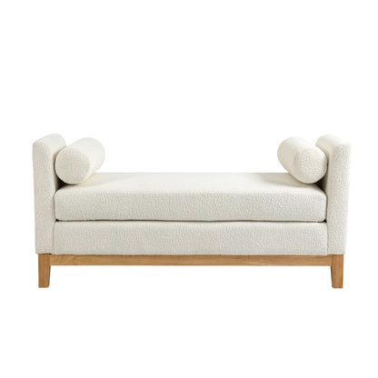 GOMYHOME 54.3-Inch Ivory Bouclé End of Bed Bench with Wood Legs for Living Room