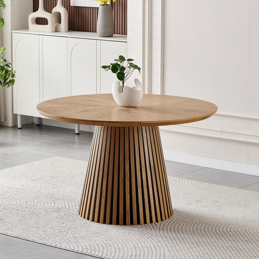 GOMYHOME Wooden dining table, modern round kitchen dining table, fashionable design, suitable for family gatherings, multi-functional and space-saving, suitable for living room and dining room