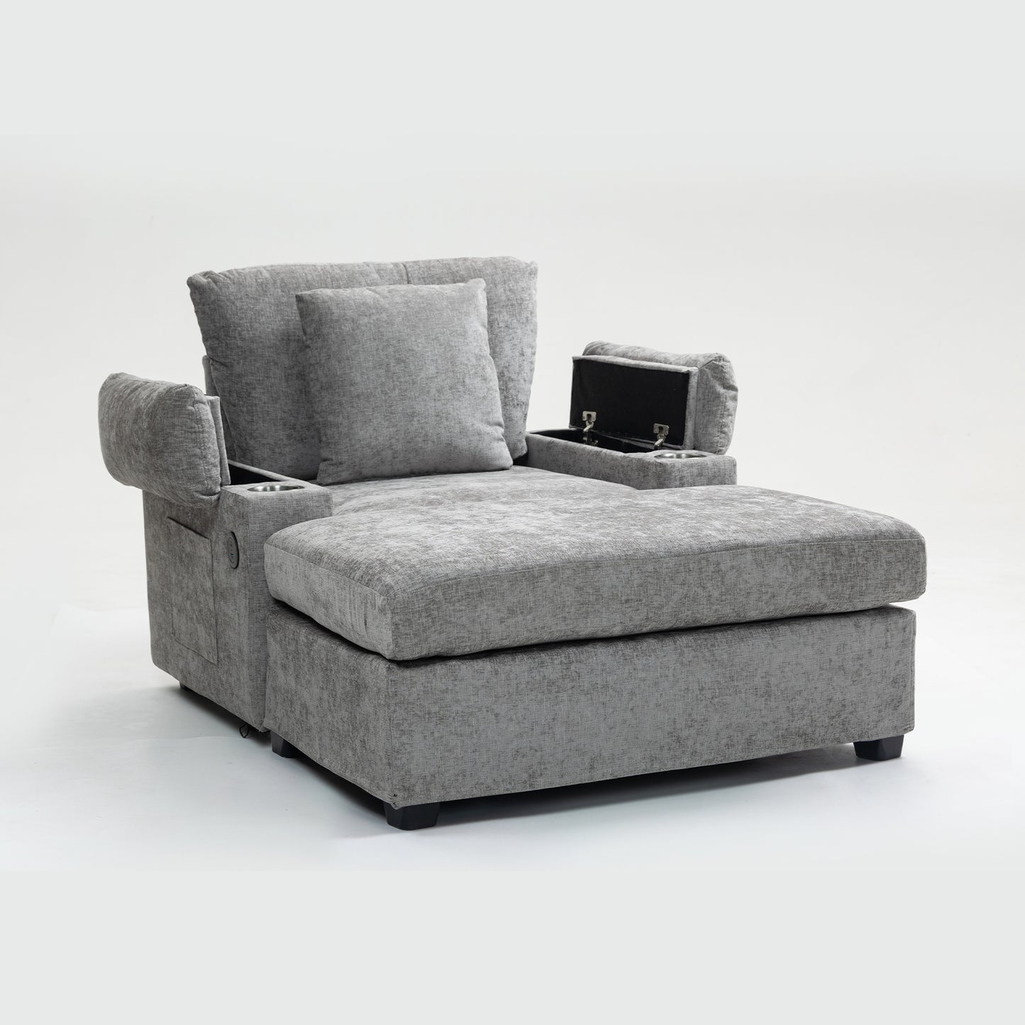 GOMYHOME Modern Oversized Chair with Ottoman,Chenille Fabric Sofa Bed,Accent Chair Comfy Sofa with Cupholders and USB Charging Ports Chair for Living Room,Bedroom,Apartment
