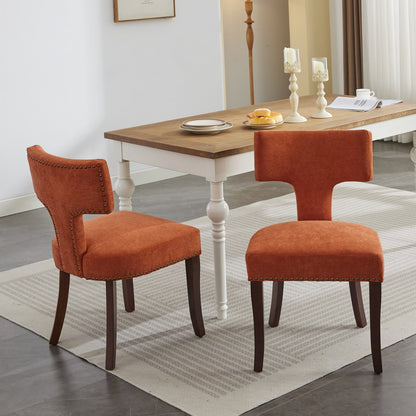 GOMYHOME Orange Mid-Century Modern Linen Fabric Accent Dining Chair, Set of 2
