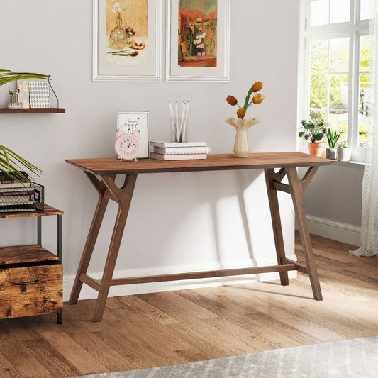 59.06" Entryway Console Table, Modern Narrow Sofa Table with Solid Wood Legs, Walnut
