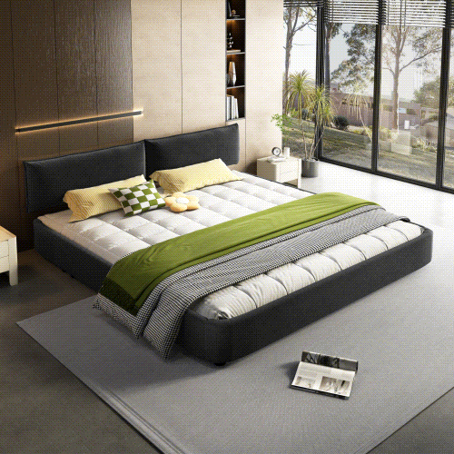GOMYHOME dark gray cloud chenille platform bed with movable headboard main product image
