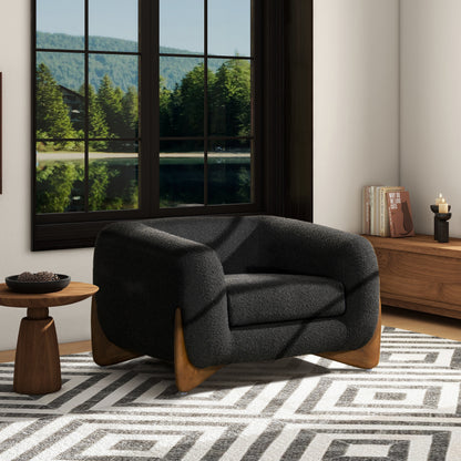 GOMYHOME Alpine 44" Sherpa Arm Chair, Ebony Black Boucle for living room